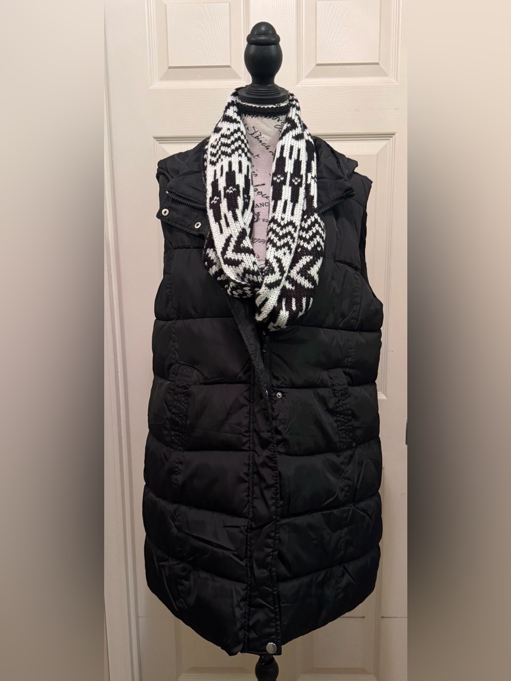 Black Quilted Puffer Vest with Hood - Women